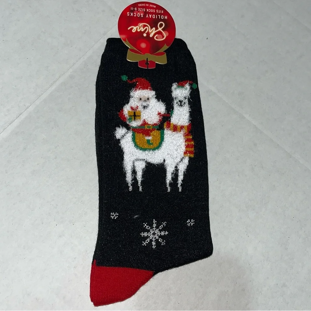 Shine Holiday Santa Riding a‎ Llama Socks New With Tags